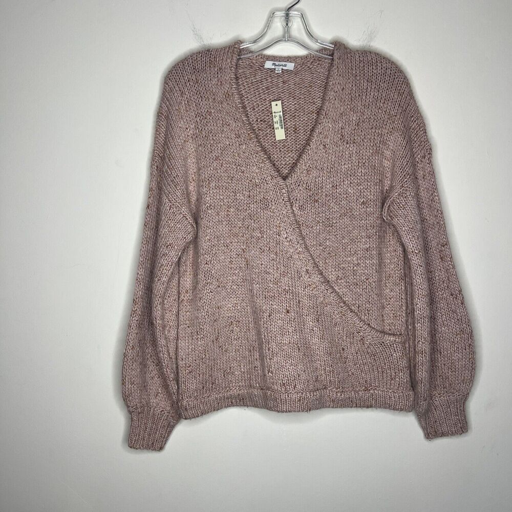 Madewell Women’s Wrap Front Pullover Sweater Medium Flecked Yarn Chunky Boho